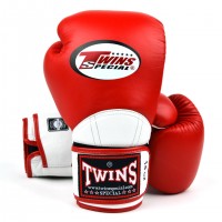 BGVL11 Twins Red-White Long-Cuff Boxing Gloves